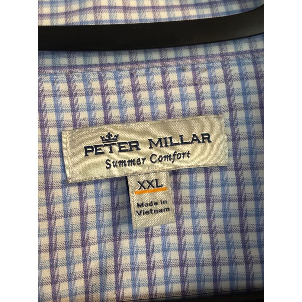 Peter Millar Summer Comfort Mens XXL Blue Purple Gingham Button Down Shirt - Picture 2 of 5
